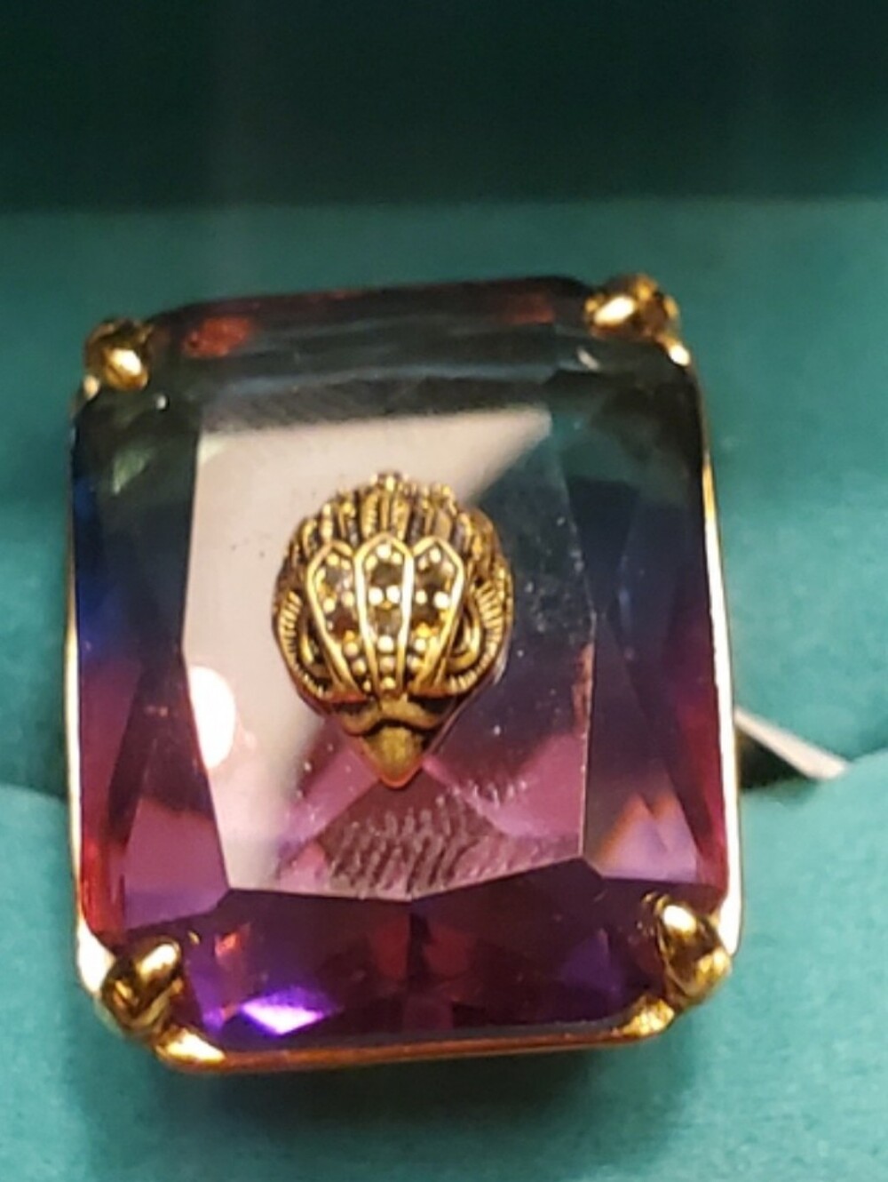 KURT GEIGER Gold-Tone Multicolor Crystal Statement Ring - Size 9